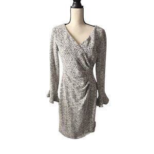 Lauren Ralph Lauren Dress Black White Ruffle Cuff Crossover Top Classic Size 10